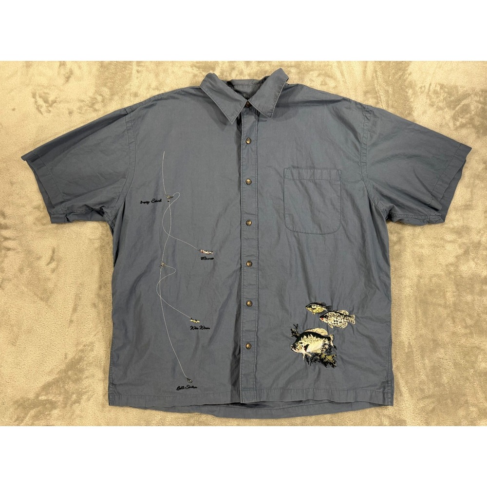Fishing Shirt Mens XL Embroidered Fish Grandpa Dad‎ Sailor Chic Classic Blue
